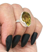 Load image into Gallery viewer, Lemon Quartz Ring, Size 8, Sterling Silver, Pear Faceted, Prong Set - GemzAustralia 