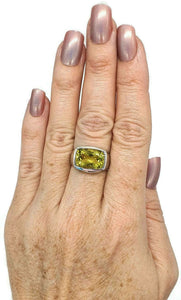 Lemon Quartz Ring, rectangle shaped, Size 7.75, Solid Bezel Setting - GemzAustralia 