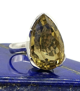 Lemon Quartz Ring, Size 8, Sterling Silver, Pear Faceted, Prong Set - GemzAustralia 