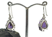 Load image into Gallery viewer, Divine Amethyst Earrings, 925 Sterling Silver, Pear Shape, Prong Set, Powerful Gemstone - GemzAustralia 