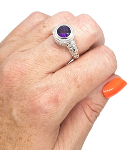 Amethyst Ring, Art Nouveau, 925 Sterling Silver, Round Gemstone - GemzAustralia 