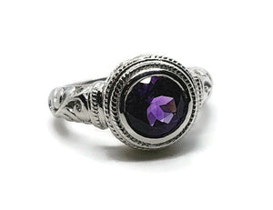 Amethyst Ring, Art Nouveau, 925 Sterling Silver, Round Gemstone - GemzAustralia 