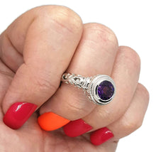 Load image into Gallery viewer, Amethyst Ring, Art Nouveau, 925 Sterling Silver, Round Gemstone - GemzAustralia 