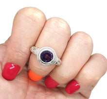 Load image into Gallery viewer, Amethyst Ring, Art Nouveau, 925 Sterling Silver, Round Gemstone - GemzAustralia 