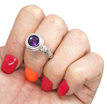 Load image into Gallery viewer, Amethyst Ring, Art Nouveau, 925 Sterling Silver, Round Gemstone - GemzAustralia 