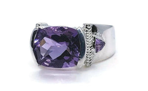 Amethyst Ring, 925 Sterling Silver Ring, White Gold Rhodium, Purple Gemstone Ring - GemzAustralia 