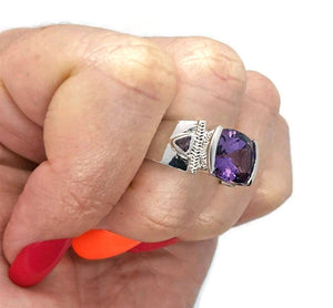 Amethyst Ring, 925 Sterling Silver Ring, White Gold Rhodium, Purple Gemstone Ring - GemzAustralia 