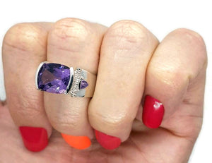 Amethyst Ring, 925 Sterling Silver Ring, White Gold Rhodium, Purple Gemstone Ring - GemzAustralia 