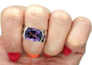 Amethyst Ring, 925 Sterling Silver Ring, White Gold Rhodium, Purple Gemstone Ring - GemzAustralia 