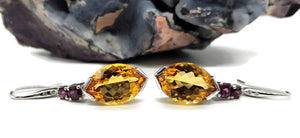 Citrine, Rhodolite & White Sapphire Earrings, 925 Sterling Silver Earrings, Money Stone - GemzAustralia 