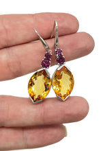 Load image into Gallery viewer, Citrine, Rhodolite &amp; White Sapphire Earrings, 925 Sterling Silver Earrings, Money Stone - GemzAustralia 