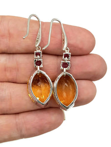 Citrine, Rhodolite & White Sapphire Earrings, 925 Sterling Silver Earrings, Money Stone - GemzAustralia 