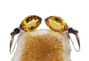 Citrine, Rhodolite & White Sapphire Earrings, 925 Sterling Silver Earrings, Money Stone - GemzAustralia 