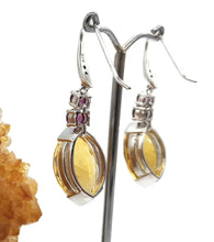 Load image into Gallery viewer, Citrine, Rhodolite &amp; White Sapphire Earrings, 925 Sterling Silver Earrings, Money Stone - GemzAustralia 