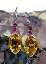 Load image into Gallery viewer, Citrine, Rhodolite &amp; White Sapphire Earrings, 925 Sterling Silver Earrings, Money Stone - GemzAustralia 