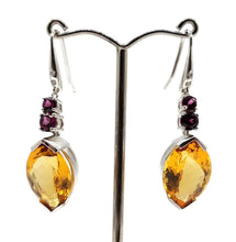 Load image into Gallery viewer, Citrine, Rhodolite &amp; White Sapphire Earrings, 925 Sterling Silver Earrings, Money Stone - GemzAustralia 