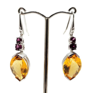 Citrine, Rhodolite & White Sapphire Earrings, 925 Sterling Silver Earrings, Money Stone - GemzAustralia 