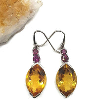 Load image into Gallery viewer, Citrine, Rhodolite &amp; White Sapphire Earrings, 925 Sterling Silver Earrings, Money Stone - GemzAustralia 