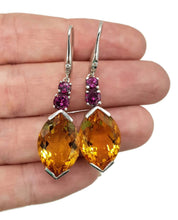 Load image into Gallery viewer, Citrine, Rhodolite &amp; White Sapphire Earrings, 925 Sterling Silver Earrings, Money Stone - GemzAustralia 