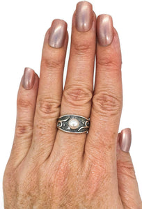 Freshwater Pearl Ring, 925 Sterling Silver, Size 7.5, Oxidised Ring, Black Silver - GemzAustralia 