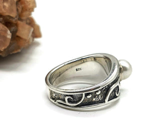 Freshwater Pearl Ring, 925 Sterling Silver, Size 7.5, Oxidised Ring, Black Silver - GemzAustralia 