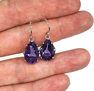 Divine Amethyst Earrings, 925 Sterling Silver, Pear Shape, Prong Set, Powerful Gemstone - GemzAustralia 