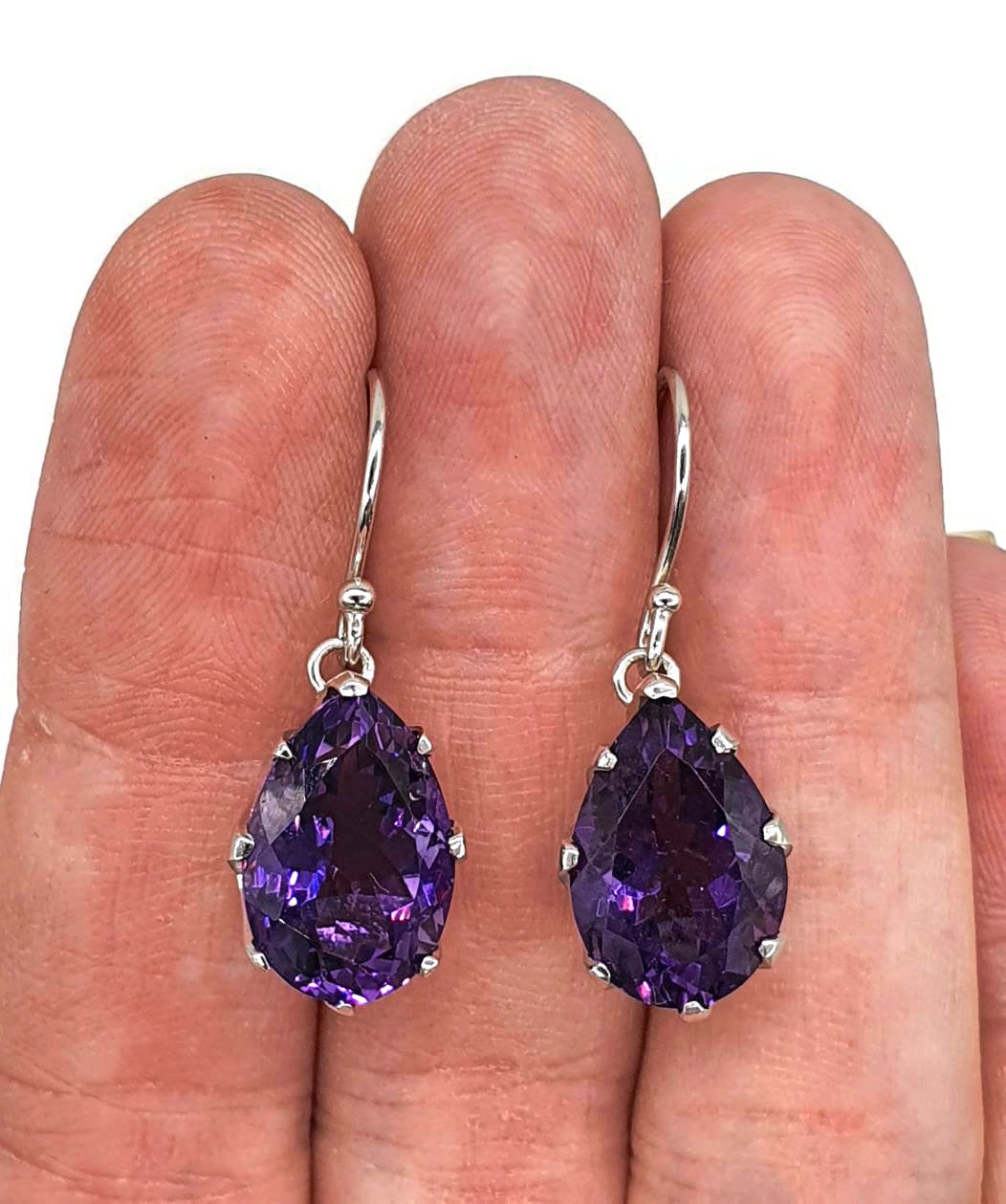 Divine Amethyst Earrings, 925 Sterling Silver, Pear Shape, Prong Set, Powerful Gemstone - GemzAustralia 