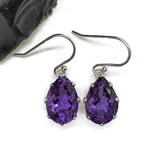 Load image into Gallery viewer, Divine Amethyst Earrings, 925 Sterling Silver, Pear Shape, Prong Set, Powerful Gemstone - GemzAustralia 