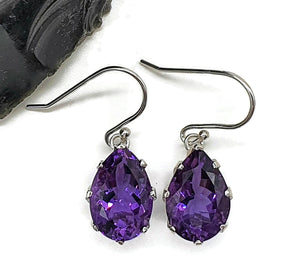 Divine Amethyst Earrings, 925 Sterling Silver, Pear Shape, Prong Set, Powerful Gemstone - GemzAustralia 