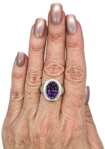 Amethyst Ring, Size 7.5, Sterling Silver, Deep Purple, Sparkly Enamel, Oval Shaped - GemzAustralia 