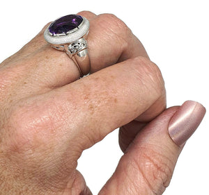 Amethyst Ring, Size 7.5, Sterling Silver, Deep Purple, Sparkly Enamel, Oval Shaped - GemzAustralia 