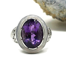 Load image into Gallery viewer, Amethyst Ring, Size 7.5, Sterling Silver, Deep Purple, Sparkly Enamel, Oval Shaped - GemzAustralia 