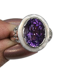 Load image into Gallery viewer, Amethyst Ring, Size 7.5, Sterling Silver, Deep Purple, Sparkly Enamel, Oval Shaped - GemzAustralia 