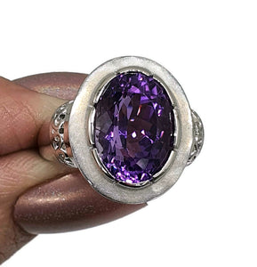 Amethyst Ring, Size 7.5, Sterling Silver, Deep Purple, Sparkly Enamel, Oval Shaped - GemzAustralia 