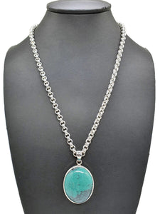 Turquoise Pendant, 925 Sterling Silver, Oval Shaped, Healing Gemstone - GemzAustralia 