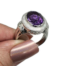 Load image into Gallery viewer, Amethyst Ring, Size 7.5, Sterling Silver, Deep Purple, Sparkly Enamel, Oval Shaped - GemzAustralia 