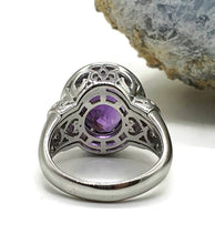 Load image into Gallery viewer, Amethyst Ring, Size 7.5, Sterling Silver, Deep Purple, Sparkly Enamel, Oval Shaped - GemzAustralia 