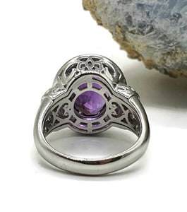 Amethyst Ring, Size 7.5, Sterling Silver, Deep Purple, Sparkly Enamel, Oval Shaped - GemzAustralia 