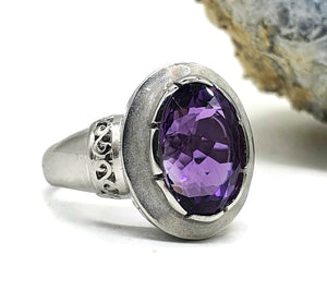 Amethyst Ring, Size 7.5, Sterling Silver, Deep Purple, Sparkly Enamel, Oval Shaped - GemzAustralia 