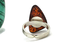 Load image into Gallery viewer, Amber Ring, Adjustable, size 7, Triangle shaped, Cognac Baltic Amber - GemzAustralia 