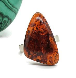 Amber Ring, Adjustable, size 7, Triangle shaped, Cognac Baltic Amber - GemzAustralia 