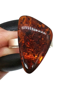 Amber Ring, Adjustable, size 7, Triangle shaped, Cognac Baltic Amber - GemzAustralia 