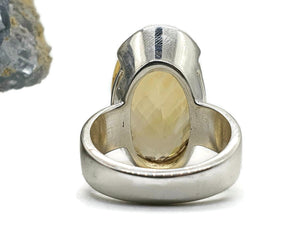Citrine Ring, Size 7.5, Big Oval Shape, Sterling Silver, Checkerboard - GemzAustralia 