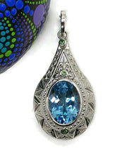 Load image into Gallery viewer, Blue Topaz &amp; Chrome Diopside Pendant, Sterling Silver, Genie Bottle Pendant - GemzAustralia 