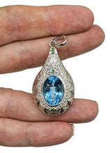 Load image into Gallery viewer, Blue Topaz &amp; Chrome Diopside Pendant, Sterling Silver, Genie Bottle Pendant - GemzAustralia 