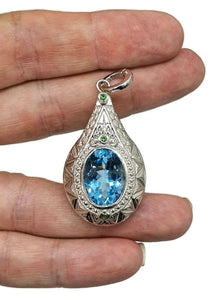 Blue Topaz & Chrome Diopside Pendant, Sterling Silver, Genie Bottle Pendant - GemzAustralia 