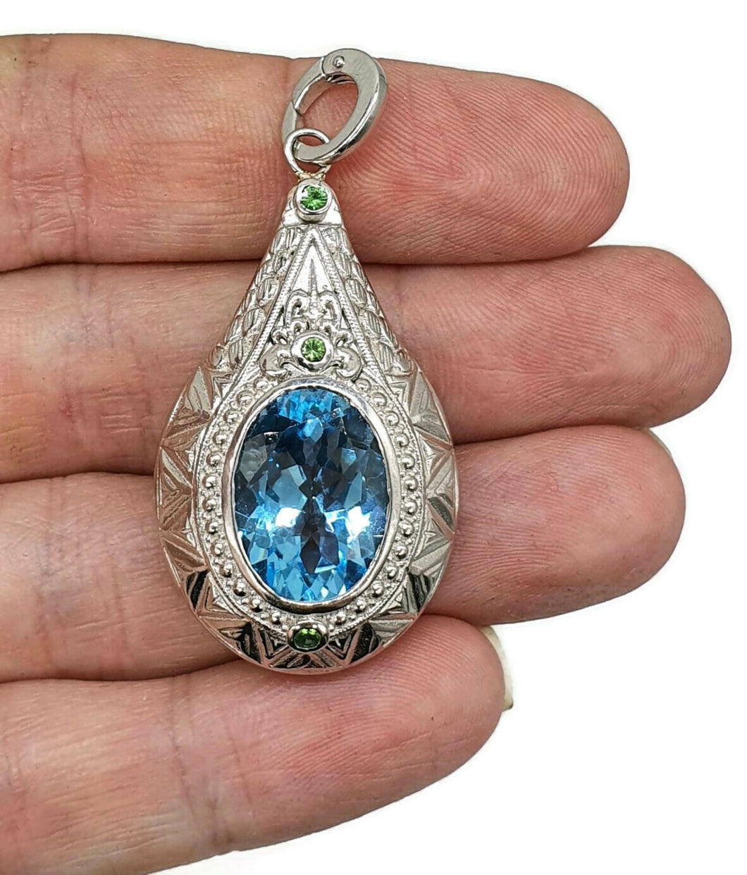 Blue Topaz & Chrome Diopside Pendant, Sterling Silver, Genie Bottle Pendant - GemzAustralia 