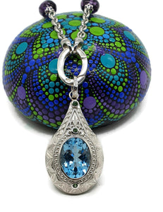 Blue Topaz & Chrome Diopside Pendant, Sterling Silver, Genie Bottle Pendant - GemzAustralia 