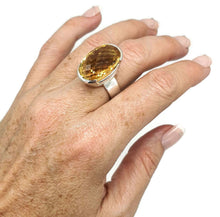 Load image into Gallery viewer, Citrine Ring, Size 7.5, Big Oval Shape, Sterling Silver, Checkerboard - GemzAustralia 