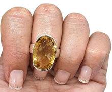 Load image into Gallery viewer, Citrine Ring, Size 7.5, Big Oval Shape, Sterling Silver, Checkerboard - GemzAustralia 